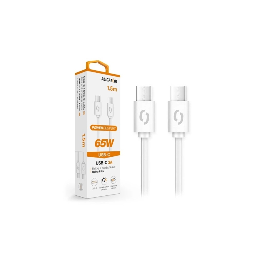 Aligator DATKP49 - Câble USB-C / USB-C 65 W Power Delivery 1,5 m blanc