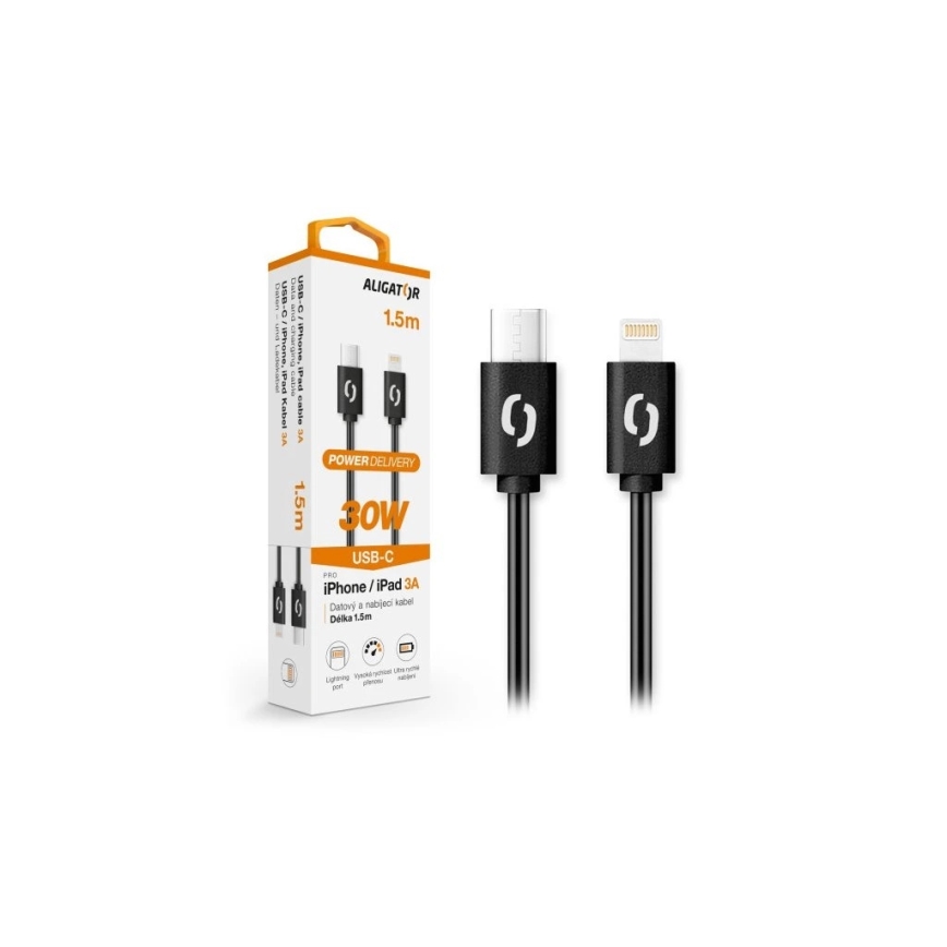 Aligator DATKP50 - câble USB-C vers Lightning 30 W Power Delivery (PD), 1,5 m, noir