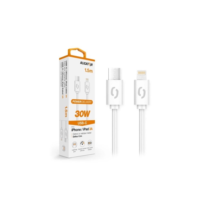Aligator DATKP51 - Câble USB USB-C / Lightning 30 W Power Delivery 1,5 m blanc