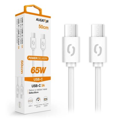 Aligator DATKP55 - câble USB-C vers USB-C Power Delivery 65 W, 0,5 m, blanc