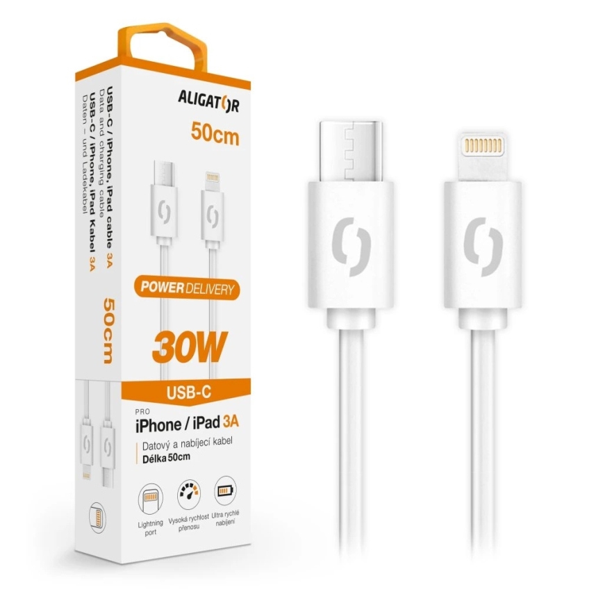 Aligator DATKP57 - câble USB‑C vers Lightning 30 W Power Delivery, 0,5 m, blanc