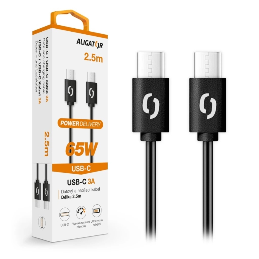 Aligator DATKP58 - câble USB-C / USB-C 65 W Power Delivery 2,5 m noir