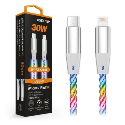 Aligator DATKP65 - câble USB USB-C / Lightning avec rétroéclairage LED 30 W Power Delivery 0,5 m