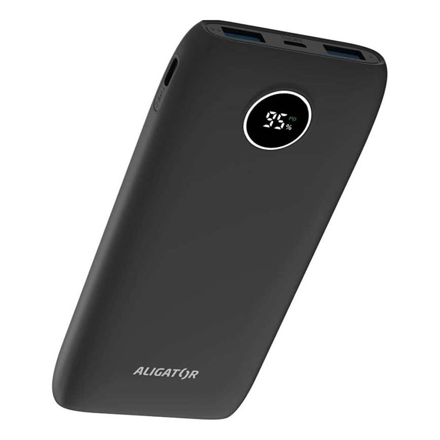 Aligator PBPD10BK - Batterie externe avec écran LCD, Power Delivery, 10 000 mAh / 20 W / 3,7 V, noir