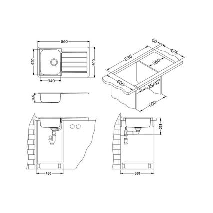 ALVEUS 1065560 - Évier de cuisine LINE 86x50 cm inox satiné