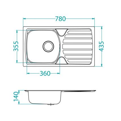 ALVEUS 1136539 - Évier de cuisine BASIC 78 x 43,5 cm inox/satiné, bonde grand diamètre
