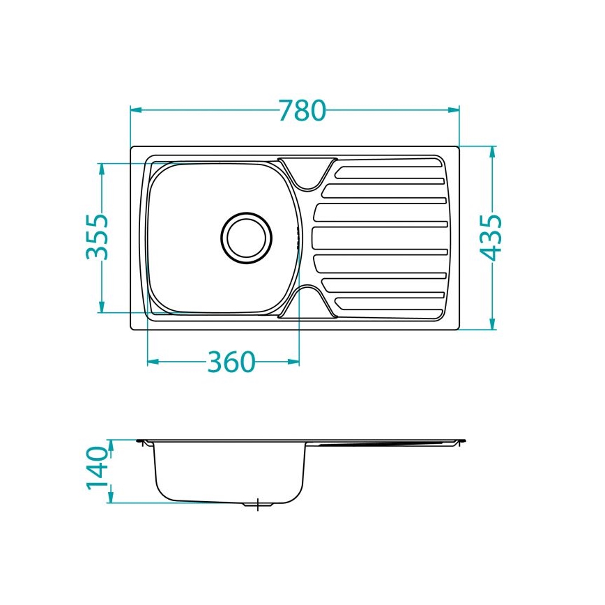 ALVEUS 1136539 - Évier de cuisine BASIC 78 x 43,5 cm inox/satiné, bonde grand diamètre