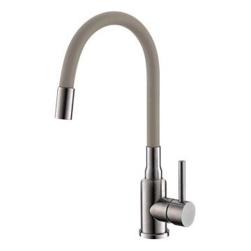 ALVEUS 1144429 - Robinet d'évier avec bras flexible MINTAS 34 cm brossé acier/beige