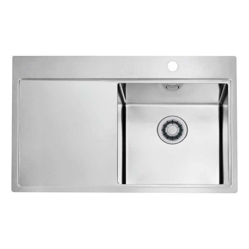 ALVEUS 1149516 - Évier de cuisine PURE 79 x 52,5 cm, finition satinée, côté droit + siphon avec bonde à fermeture rapide