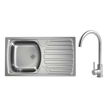 ALVEUS - Évier de cuisine BASIC 78x43,5 cm inox mat/satiné + mitigeur d'évier VIOLA 36,7 cm inox brossé