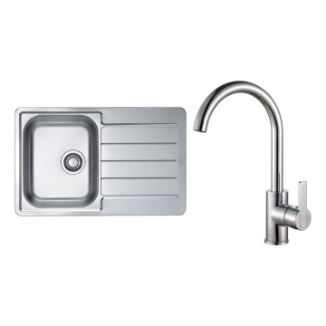ALVEUS SET0026 - Évier de cuisine LINE 79x50 cm + mitigeur d'évier TONIA 29,5 cm chrome satiné/brillant