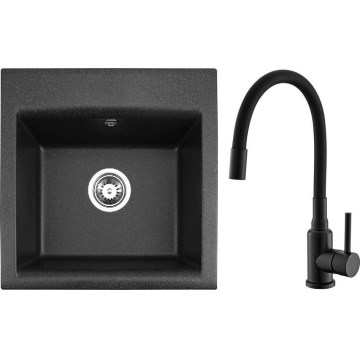 ALVEUS SETA23193 - Évier de cuisine ATROX 50x50 cm + robinet MINTAS 34 cm avec robinet flexible granit/mat noir