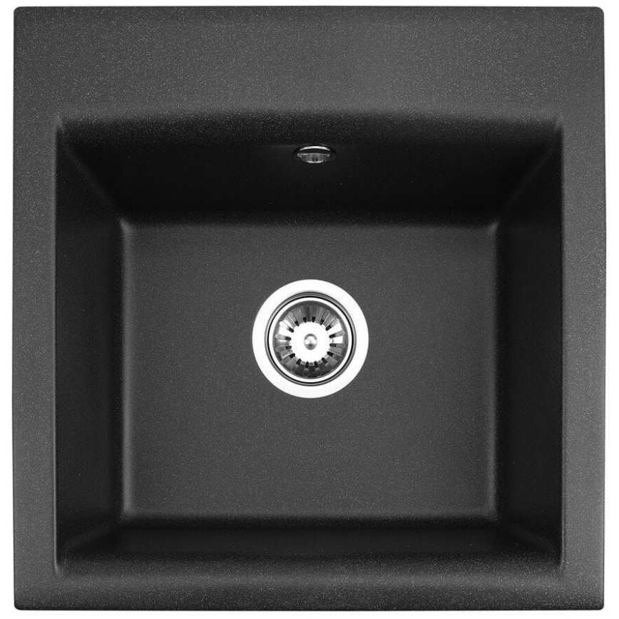 ALVEUS SETA23193 - Évier de cuisine ATROX 50 x 50 cm + mitigeur de cuisine à bec flexible MINTAS 34 cm, granite/noir mat