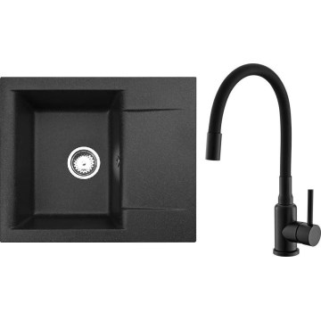 ALVEUS SETA23197 - Évier de cuisine CADIT 59x50 cm + robinet de cuisine avec bec flexible MINTAS 34 cm granit/noir mat