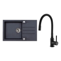 ALVEUS SETA23201 - évier de cuisine ROCK 78x48 cm + mitigeur à bec flexible MINTAS 34 cm granit/noir mat