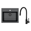 ALVEUS SETA23228 - Évier de cuisine ATROX 59x50 cm + mitigeur de cuisine à bec flexible MINTAS 34 cm granite/noir mat