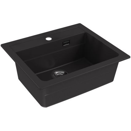 ALVEUS SETA23228 - Évier de cuisine ATROX 59x50 cm + robinet de cuisine à bras flexible MINTAS 34 cm granit/noir mat