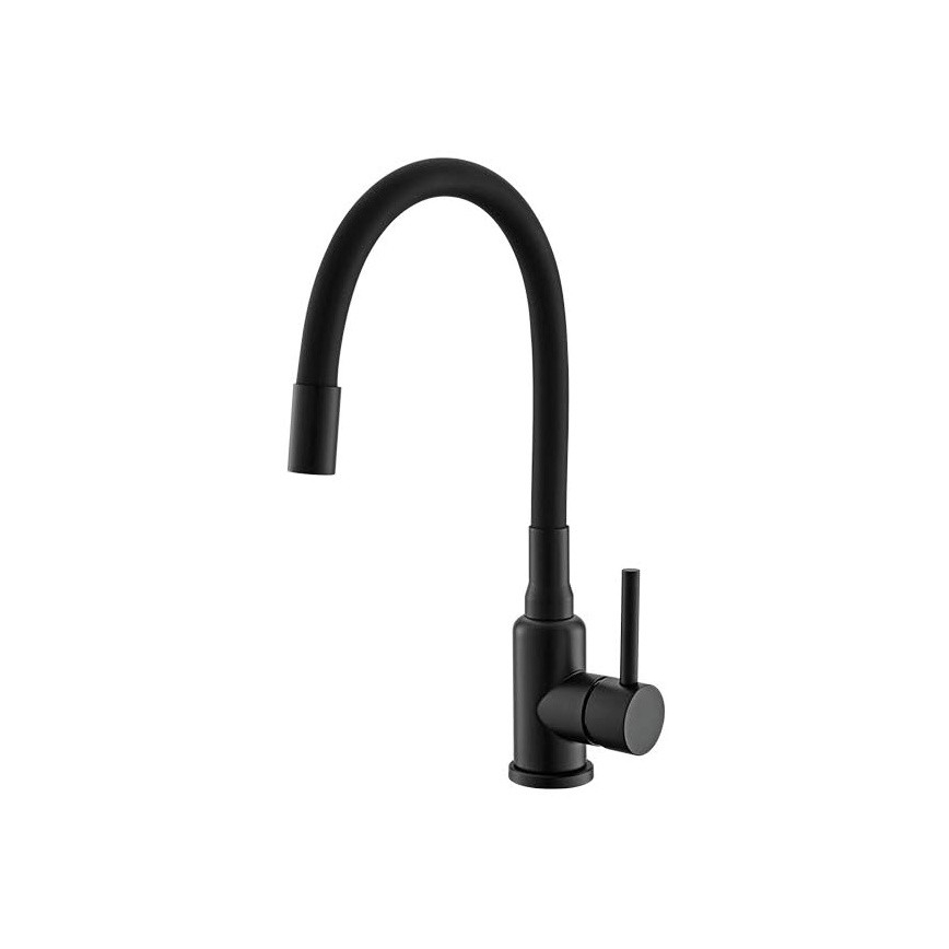 ALVEUS SETA23228 - Évier de cuisine ATROX 59x50 cm + robinet de cuisine à bras flexible MINTAS 34 cm granit/noir mat