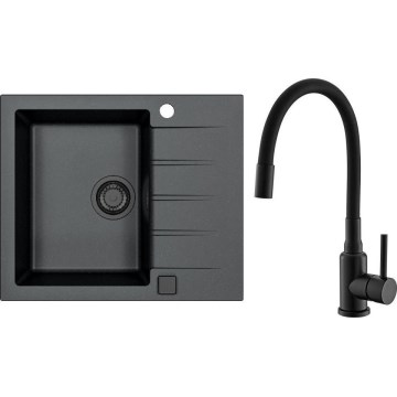 ALVEUS SETA23230 - Évier de cuisine CADIT 59x50 cm + robinet MINTAS avec bras flexible 34 cm granit/mat noir