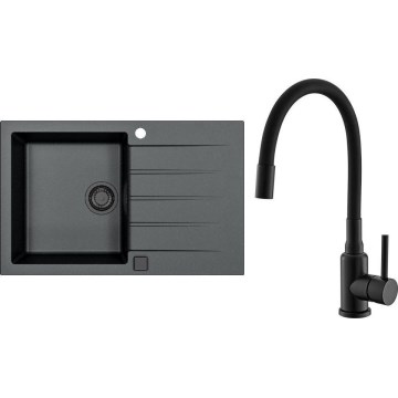 ALVEUS SETA23231 - Évier de cuisine CADIT 79x50 cm + robinet avec bras flexible MINTAS 34 cm granit/mat noir