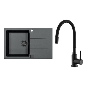 ALVEUS SETA23231 - Évier de cuisine CADIT 79x50 cm + robinet flexible MINTAS 34 cm granit/noir mat