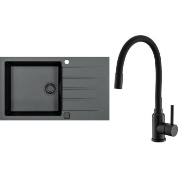 ALVEUS SETA23232 - Évier de cuisine CADIT 86x50 cm + robinet avec bras flexible MINTAS 34 cm granit/noir mat