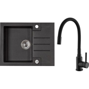 ALVEUS SETA23236 - Évier de cuisine ROCK 59,5x47,5 cm + robinet avec bras flexible MINTAS 34 cm granit/mat noir