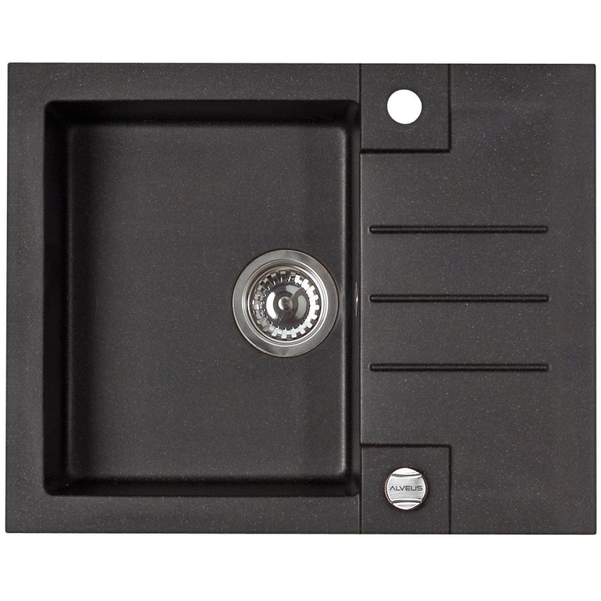 ALVEUS SETA23236 - Évier de cuisine ROCK 59,5x47,5 cm + robinet avec bras flexible MINTAS 34 cm granit/mat noir