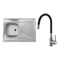 ALVEUS SETA24019 - Évier de cuisine CLASSIC 80 x 60 cm + mitigeur avec bec flexible MINTAS 34 cm, acier brossé/noir