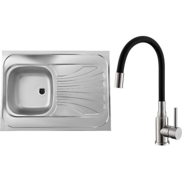 ALVEUS SETA24019 - Évier de cuisine CLASSIC 80x60 cm + robinet avec bras flexible MINTAS 34 cm inox brossé/noir