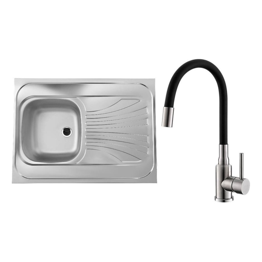 ALVEUS SETA24019 - Évier de cuisine CLASSIC 80x60 cm + robinet avec bras flexible MINTAS 34 cm inox brossé/noir