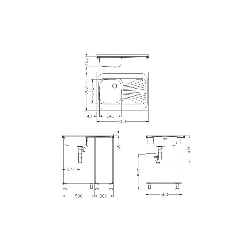 ALVEUS SETA24019 - Évier de cuisine CLASSIC 80x60 cm + robinet avec bras flexible MINTAS 34 cm inox brossé/noir