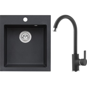 ALVEUS SETA737 - Évier de cuisine CORTINA 50x45 cm + robinet avec bras flexible TONIA 29,5 cm granit/mat noir