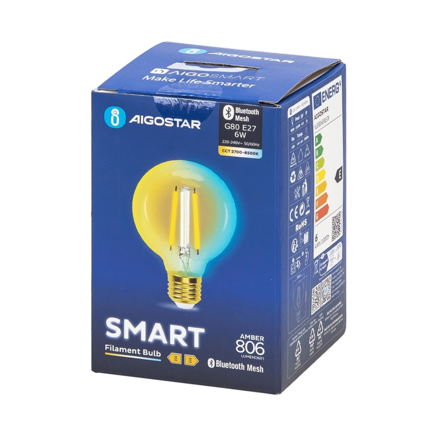Ampoule à intensité variable LED FILAMENT MESH Smart G80 E27/6W/230V 2700-6500K - Aigostar