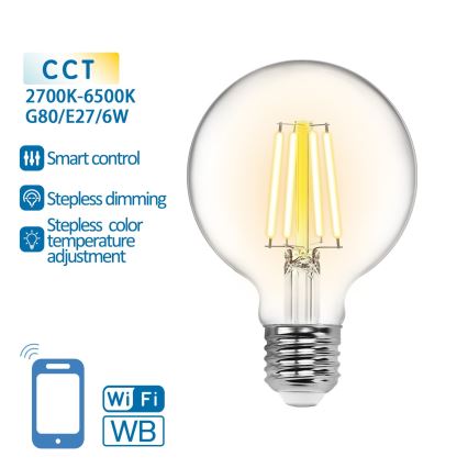 Ampoule à intensité variable LED FILAMENT G80 E27/6W/230V 2700-6500K Wi-Fi - Aigostar