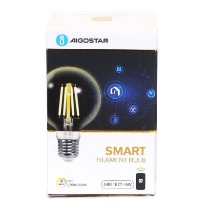 Ampoule à intensité variable LED FILAMENT G80 E27/6W/230V 2700-6500K Wi-Fi - Aigostar