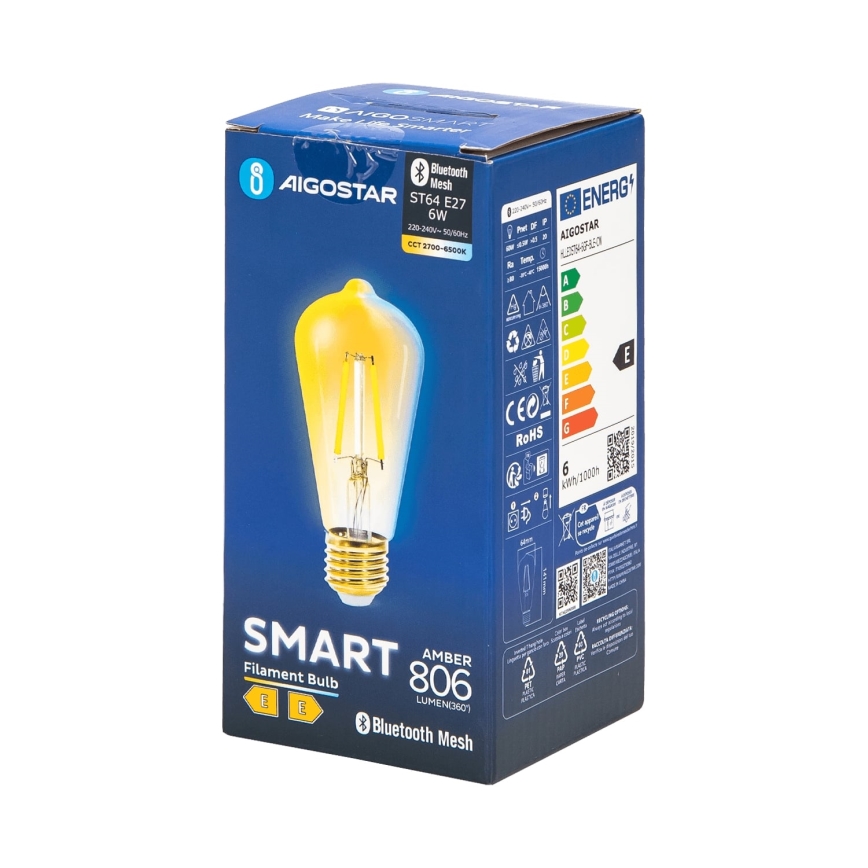 Ampoule à intensité variable LED FILAMENT MESH Connecté ST64 E27/6W/230V 2700-6500K - Aigostar