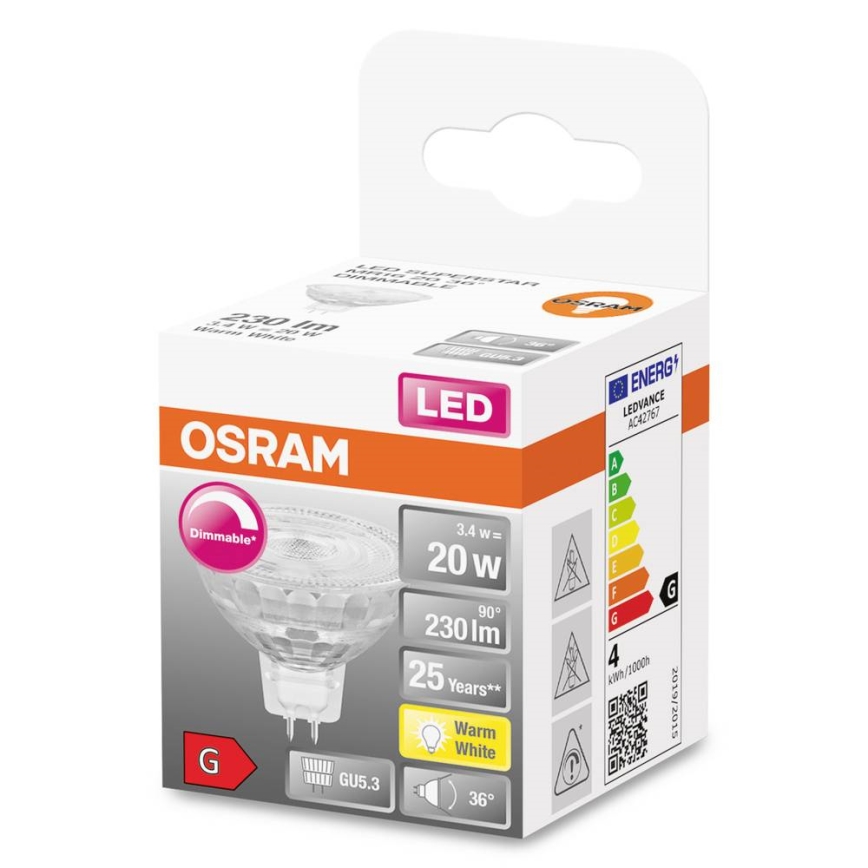 Ampoule à intensité variable LED GU5,3/3,4W/230V 2700K CRI 90 - Osram