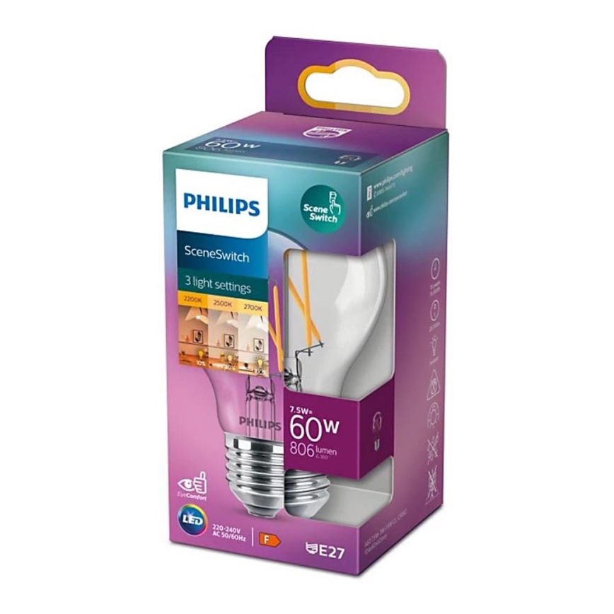 Ampoule à intensité variable LED Philips Warm Glow A60 B22/7W/230V 2200-2700K CRI 90