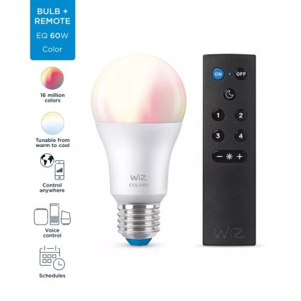 Ampoule à intensité variable LED RGBW A60 E27/8,5W/230V 2200-6500K  CRI 90 Wi-Fi + télécommande - WiZ