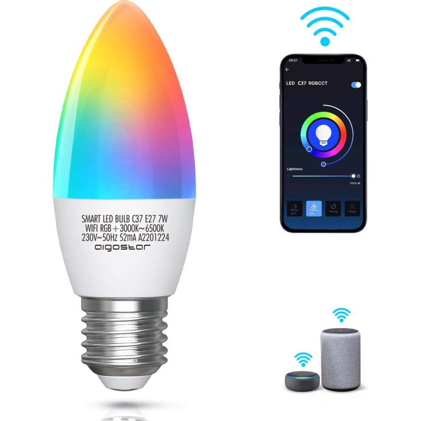 Ampoule à intensité variable LED RGBW C37 E27/7W/230V 3000-6500K Wi-Fi - Aigostar