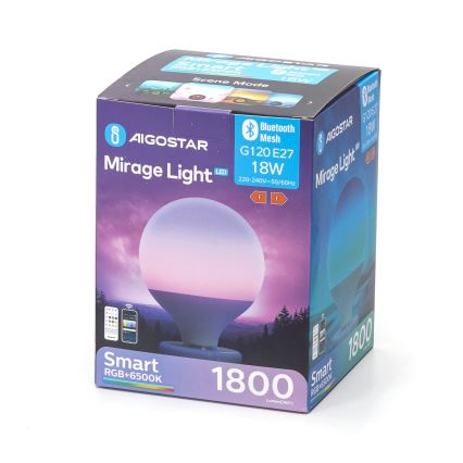 Ampoule à intensité variable LED RGBW MESH G120 E27/18W/230V 6500K + télécommande - Aigostar