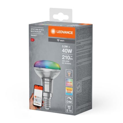 Ampoule de projecteur à intensité variable LED RGBW SMART+ R50 E14/3,3W/230V 2700-6500K Wi-Fi - Ledvance