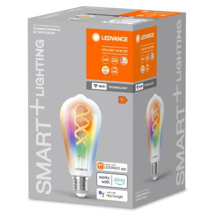 Ampoule à intensité variable LED RGBW SMART+ FILAMENT EDISON ST64 E27/4,8W/230V 2700-6500K Wi-Fi - Ledvance