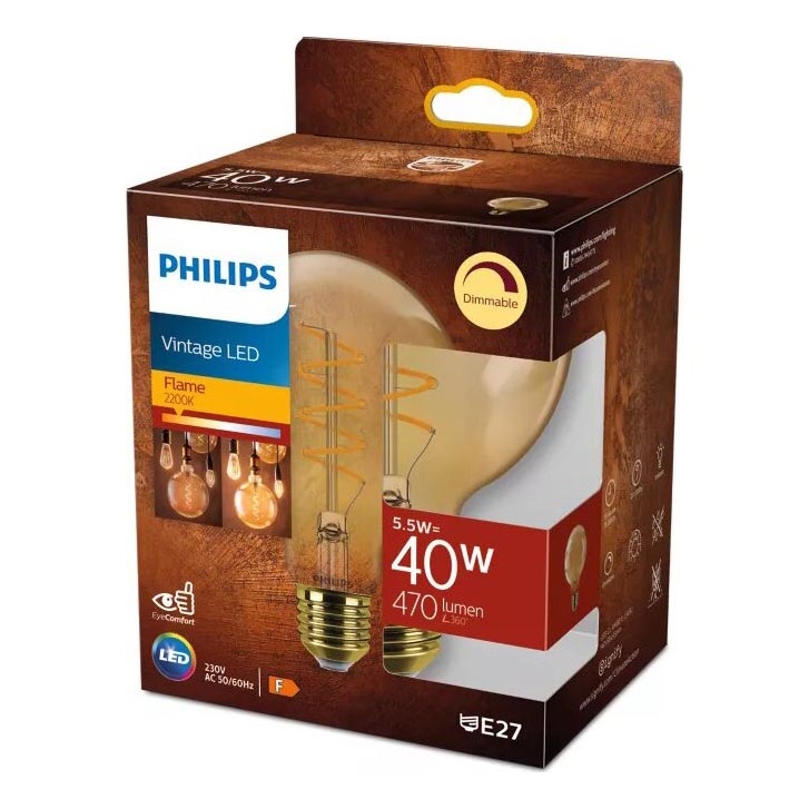 Ampoule à intensité variable LED VINTAGE Philips G95 E27/5,5W/230V 2200K