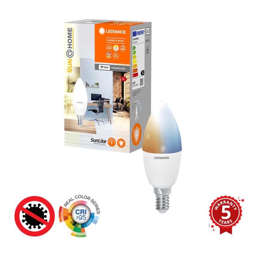 Ampoule antibactérienne LED à intensité variable B40 E14/4,9W/230V Wi-Fi - Ledvance