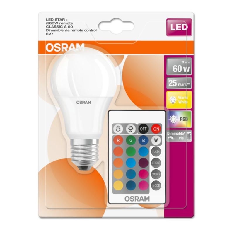 Ampoule dimmable LED RGB E27/9W/230V 2700K avec télécommande - Osram