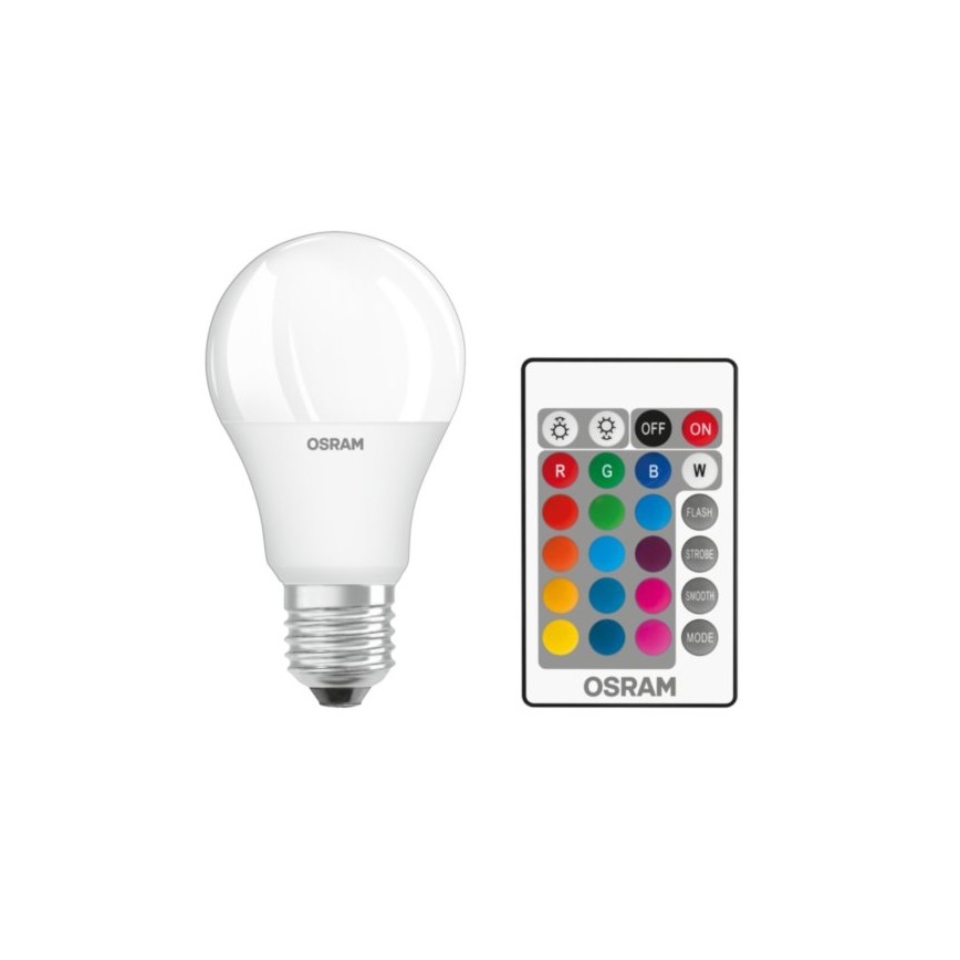 Ampoule dimmable LED RGB E27/9W/230V 2700K avec télécommande - Osram