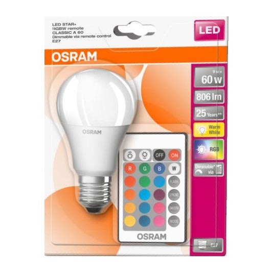 Ampoule LED RGBWW A60 E27 10W avec télécommande