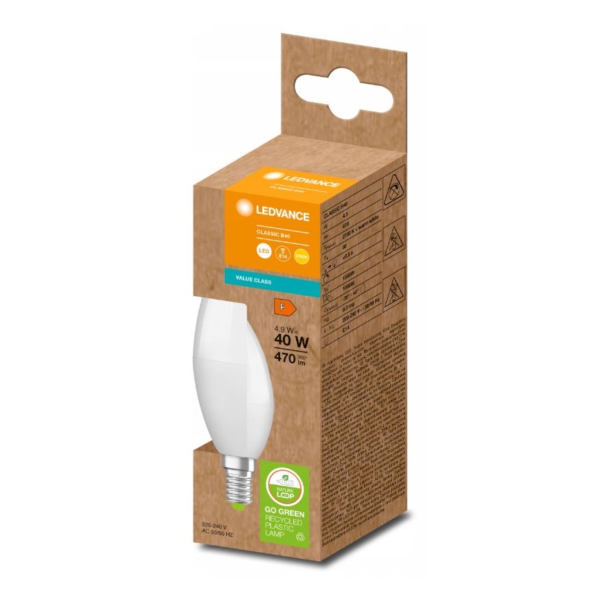 Ampoule en plastique recyclé B40 E14/4,9W/230V 2700K - Ledvance
